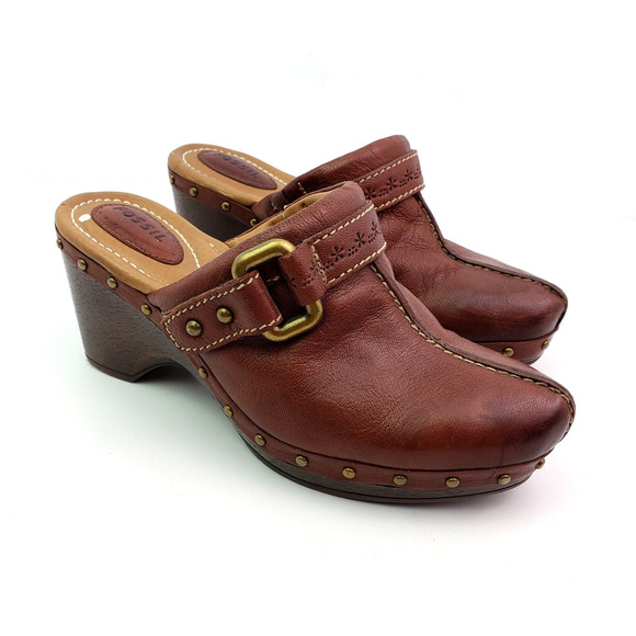 Vintage Fossil Womens Size 6 Brown Slip On Mule Clog Shoes DAMAGED - Picture 1 of 13